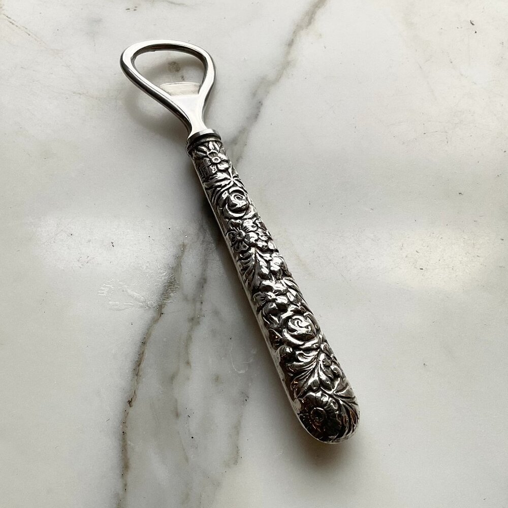 Sterling Silver Repousse Bottle Opener Vintage 6 1/8"